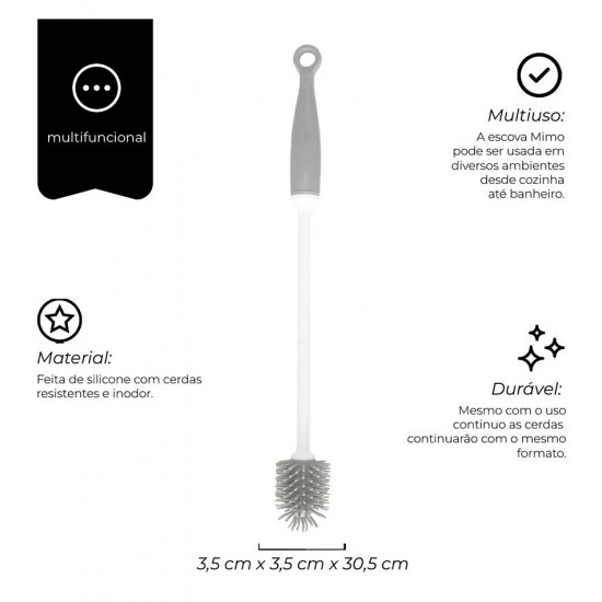 Escova 30cm Multiuso Com Cabo Grey E Cerdas Em Silicone Mimo Style